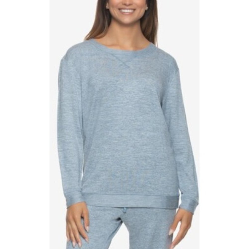 Felina Womens Size Large Ribbed Taylor Boyfriend Sleep Sweatshirt Gray Blue 1636